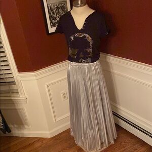 Michael Kors Silver Pleated Maxi Skirt, size M